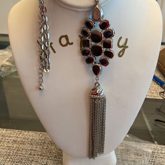 Chico’s Statement Crystal Tassel necklace NWOT - Picture 7 of 10